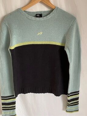 Orage 100% Lambswool Colorblock Sweater Blue Grey Yellow Size M